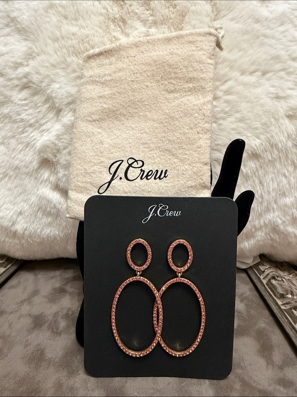 J. Crew Gold Pink Pave Crystal Double Oval Drop Earrings